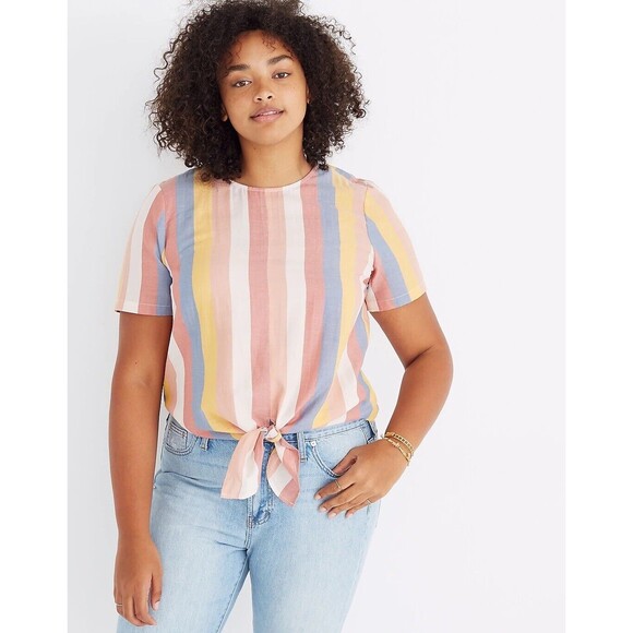 Madewell Button-Back Tie Tee in Sherbet Stripe Size M Medium EUC!!! - Picture 1 of 6